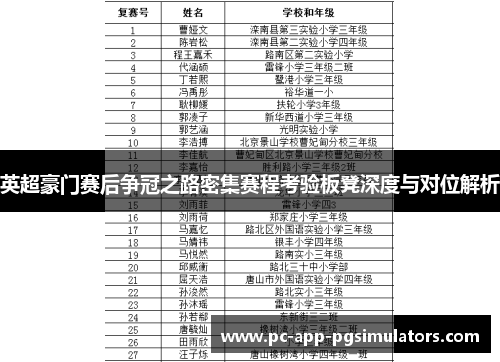 英超豪门赛后争冠之路密集赛程考验板凳深度与对位解析 英超豪门赛后争冠之路密集赛程考验板凳深度与对位解析